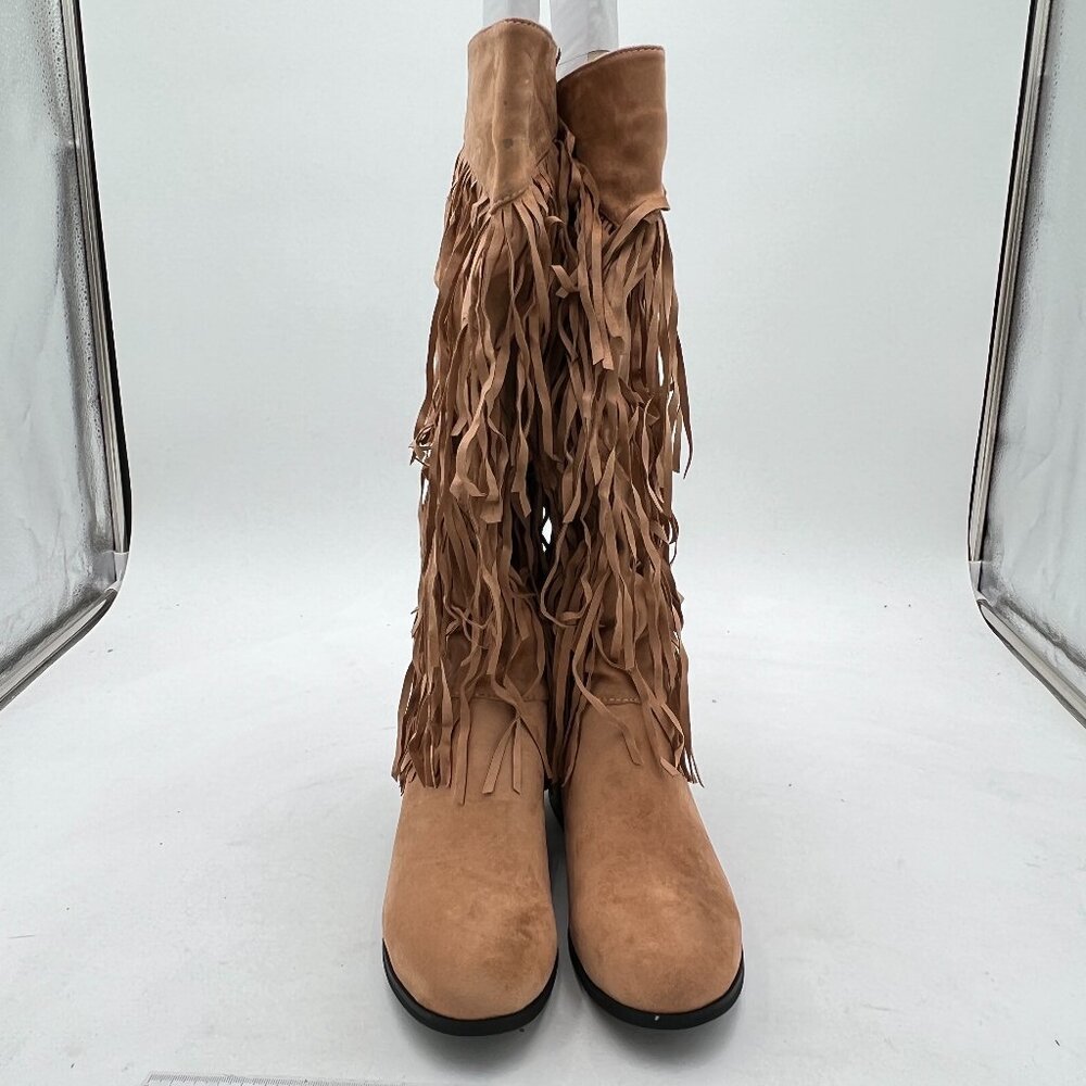 Light Brown Women Cowgirl Layer Fringe Tassel Knee High Long Boot Western Boots